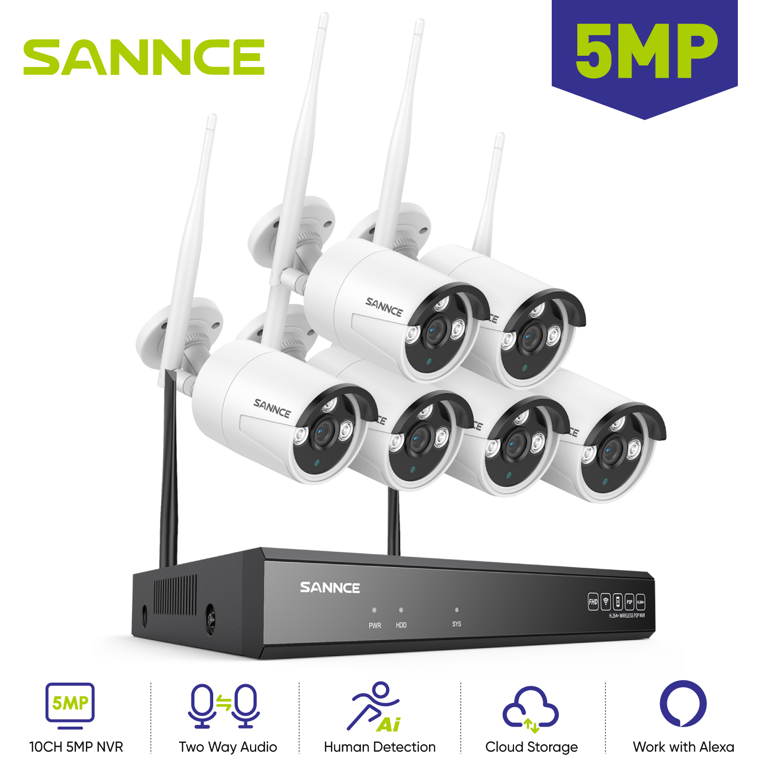 Home Security Wifi Camera - SANNCE 6 шт. 5 Мп Wi-Fi
