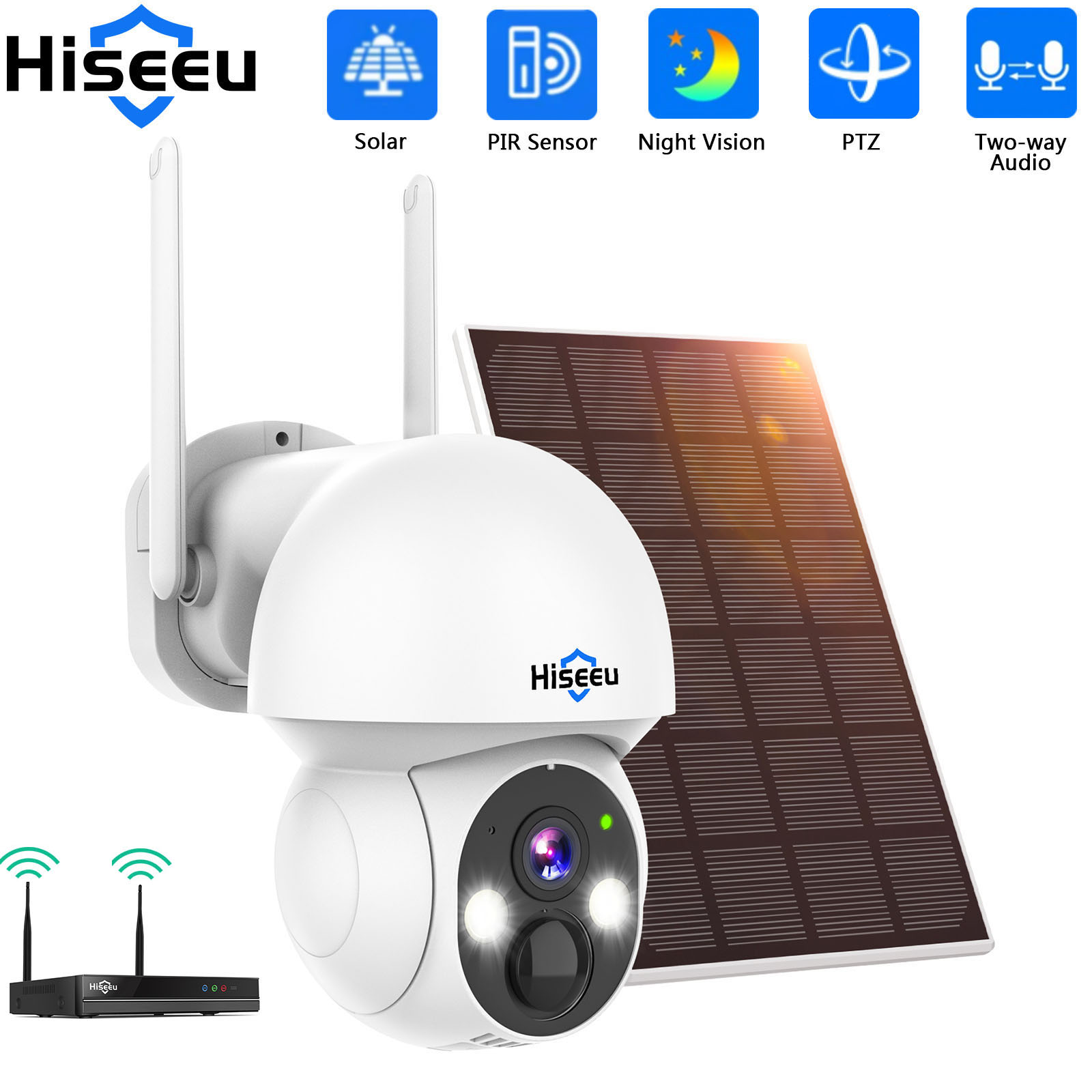 Home Security Wifi Camera - Hiseeu 2K 4MP WIFI PTZ Солнечная
