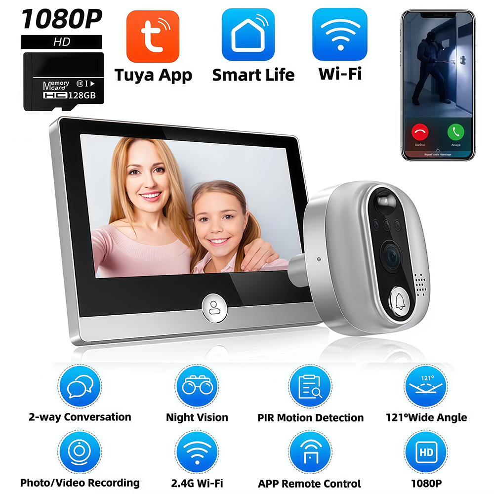 Peephole Camera Viewer - Tuya 1080P Wi-Fi дверной звонок камера