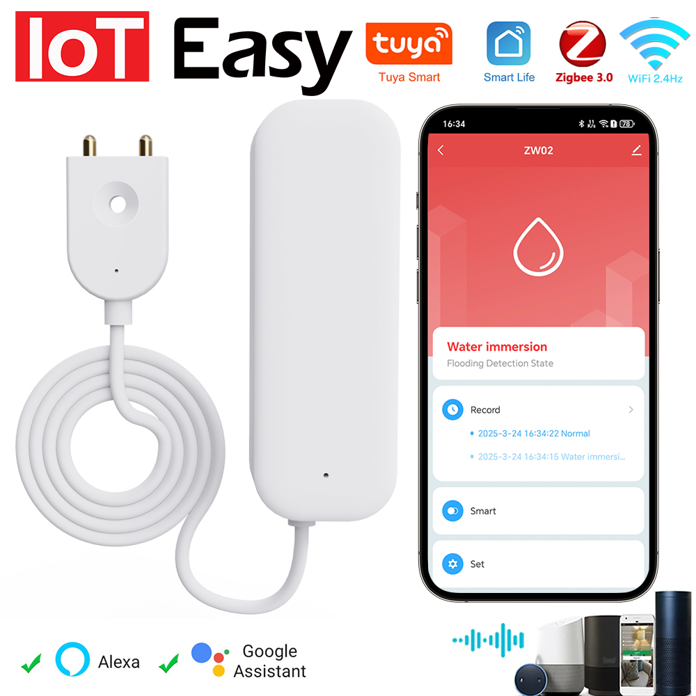 Home Security With Ai - Tuya Wi-Fi ZigBee датчик воды сигнализация